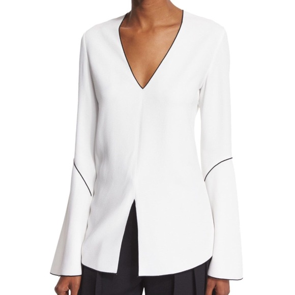 Derek Lam Tops - Derek lam white piping blouse bell sleeve size 8